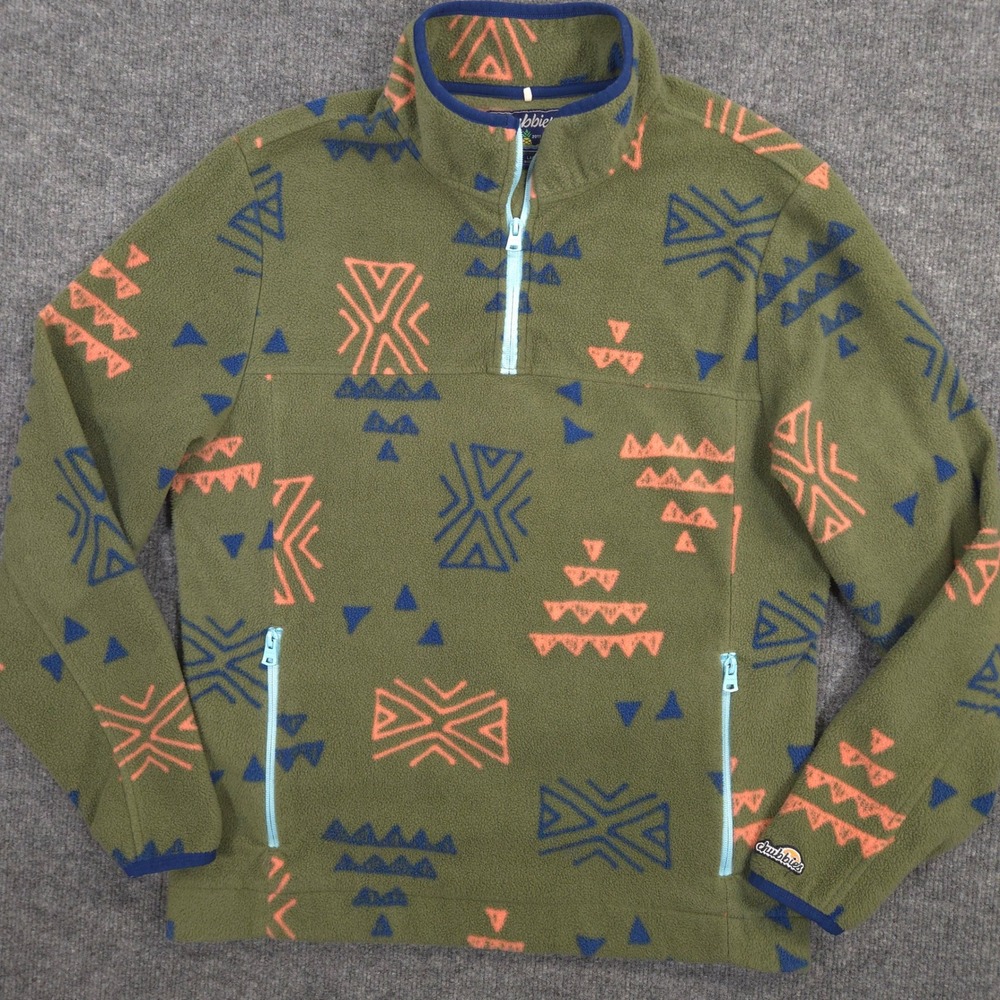 Chubbies Fleece 1/4 Zip Mens Large Green The Flame Commander Southwestern Tribal